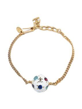 Chanel CC Logo Soccer Ball Motif Multi Stone Bracelet